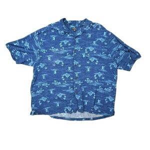 George Rayon Short Sleeve Men's Button Down Shirt, Blue, 3XL